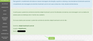 Tela de informações atualizadas em relação a nova senha