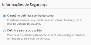 Demonstração das opções de "Informações de segurança"