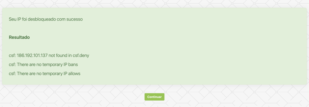 Representação do resultado em que o IP não estava bloqueado