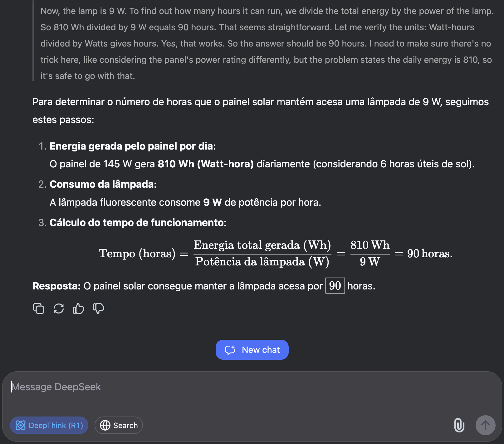 Resposta e a resolução do DeepSeek 2