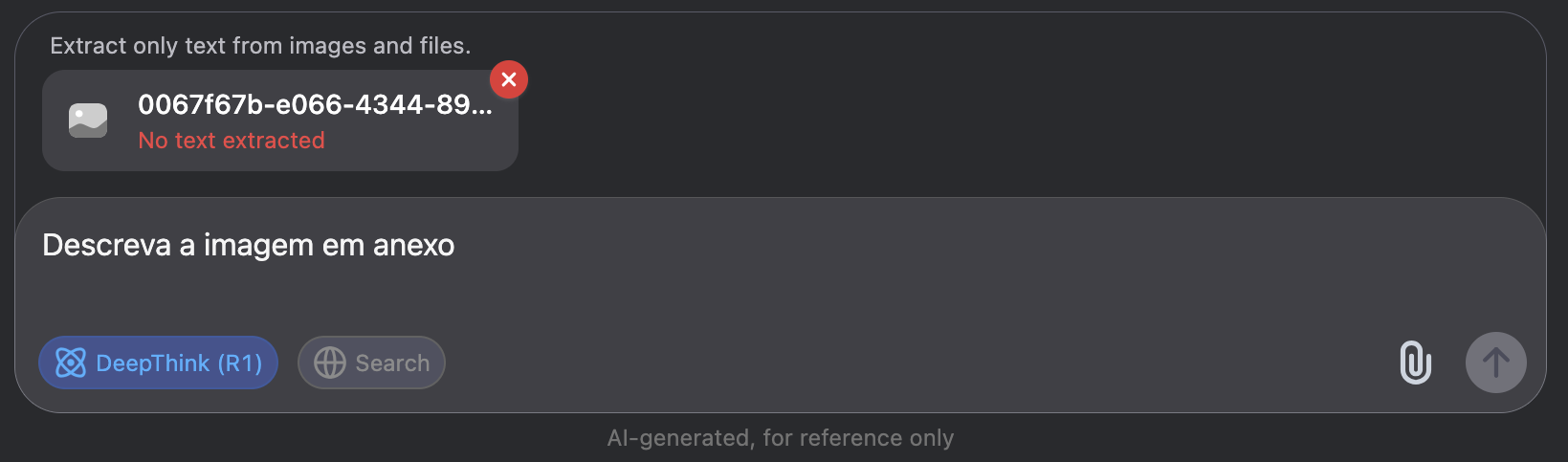 Mensagem de erro do DeepSeek em relação a imagem sem texto