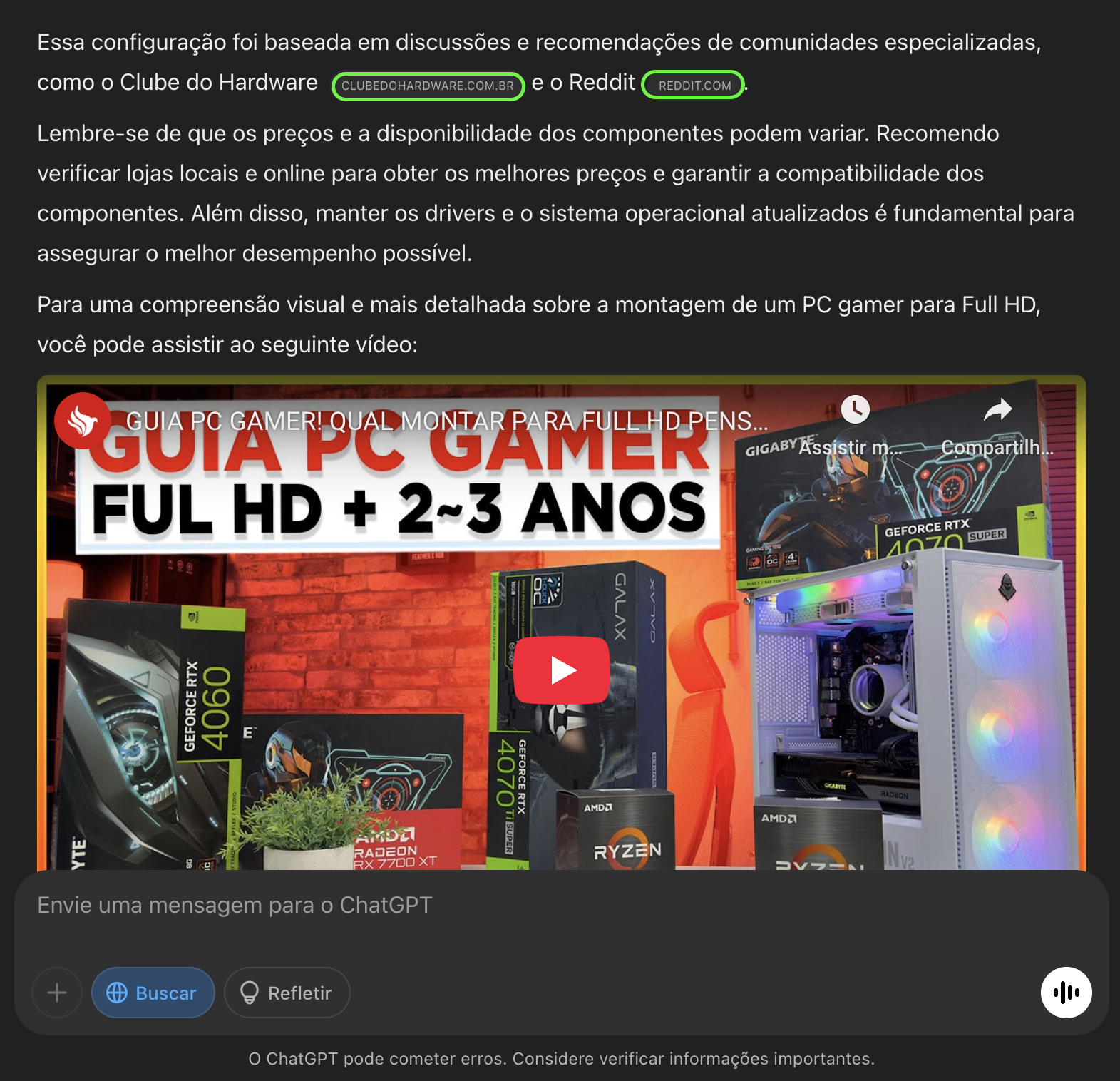 Pesquisa na web do ChatGPT