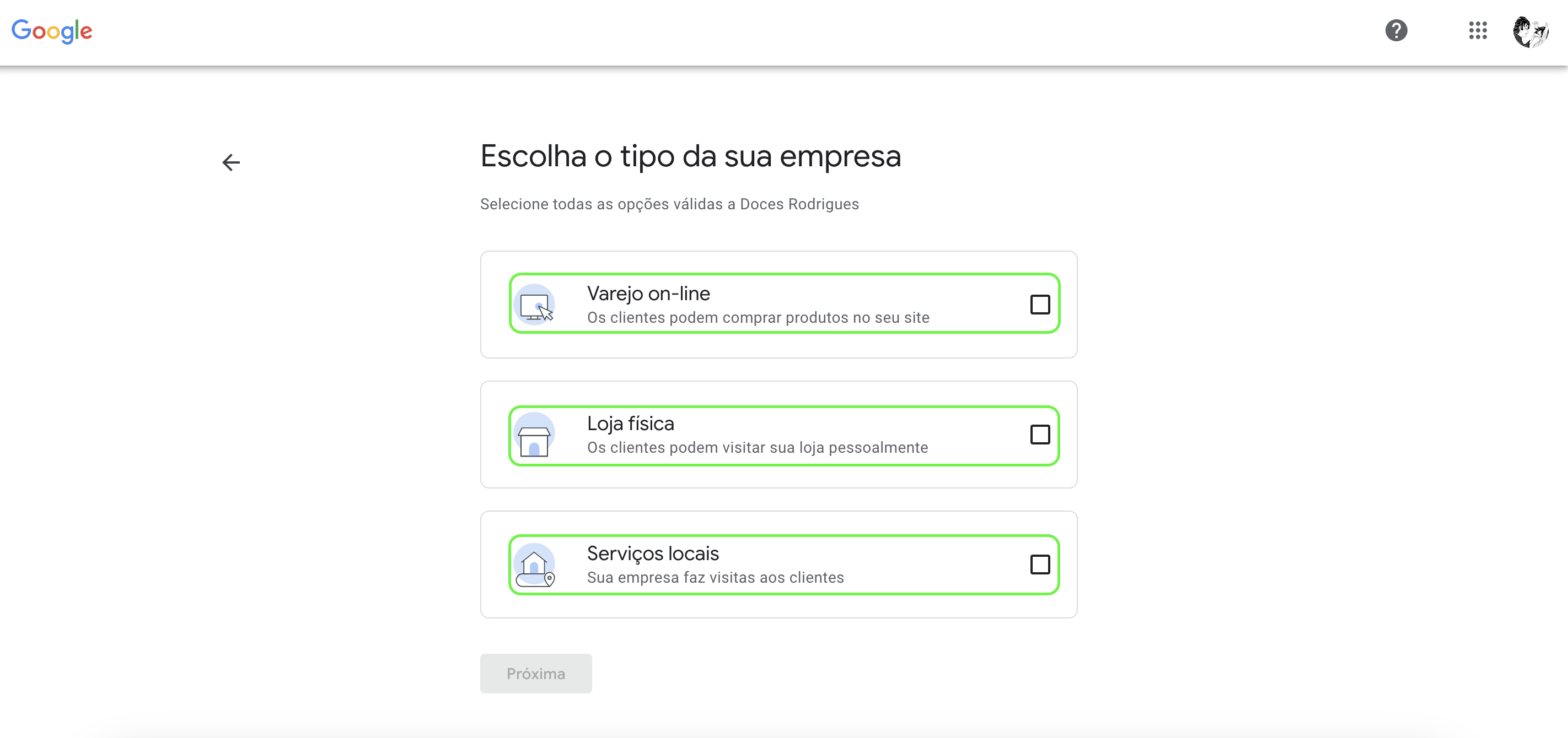 Representação dos tipos de empresa