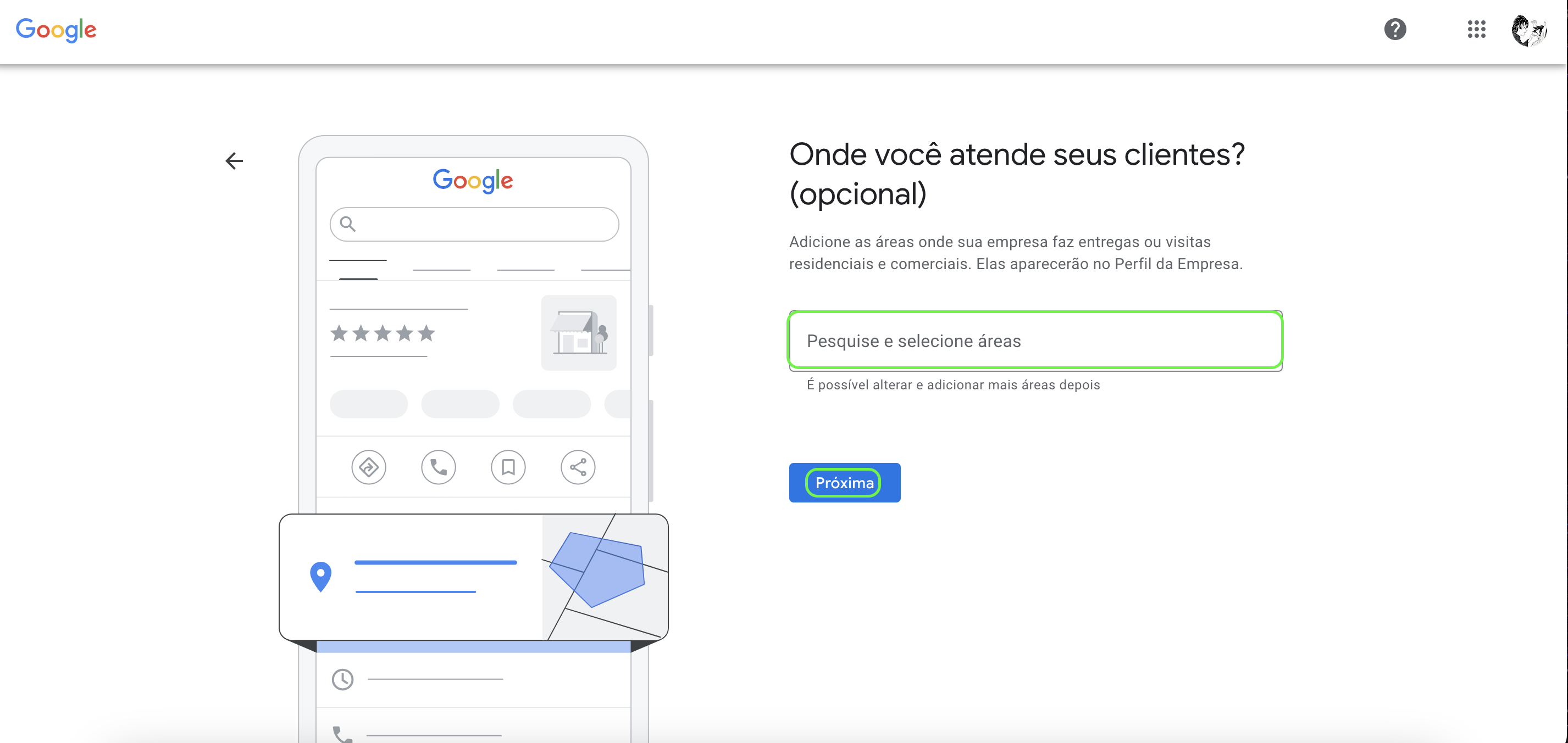 Representação das opções da etapa opcional 