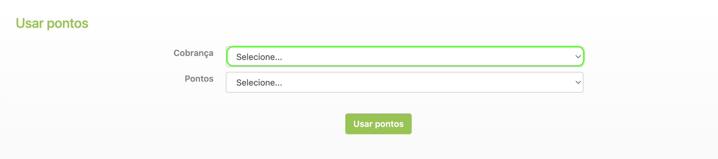 Representação da localização da seleção de cobrança 