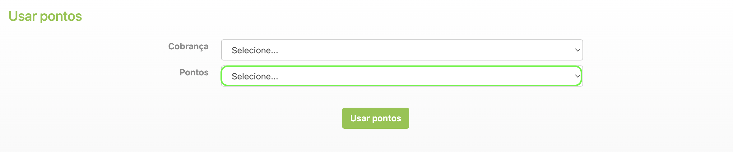 Representação da localização da seleção da quantidade de pontos usada em tal cobrança 