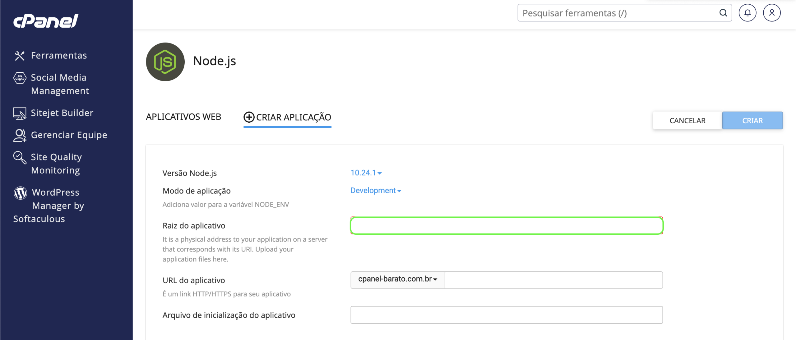 Representação da localização do campo de raiz