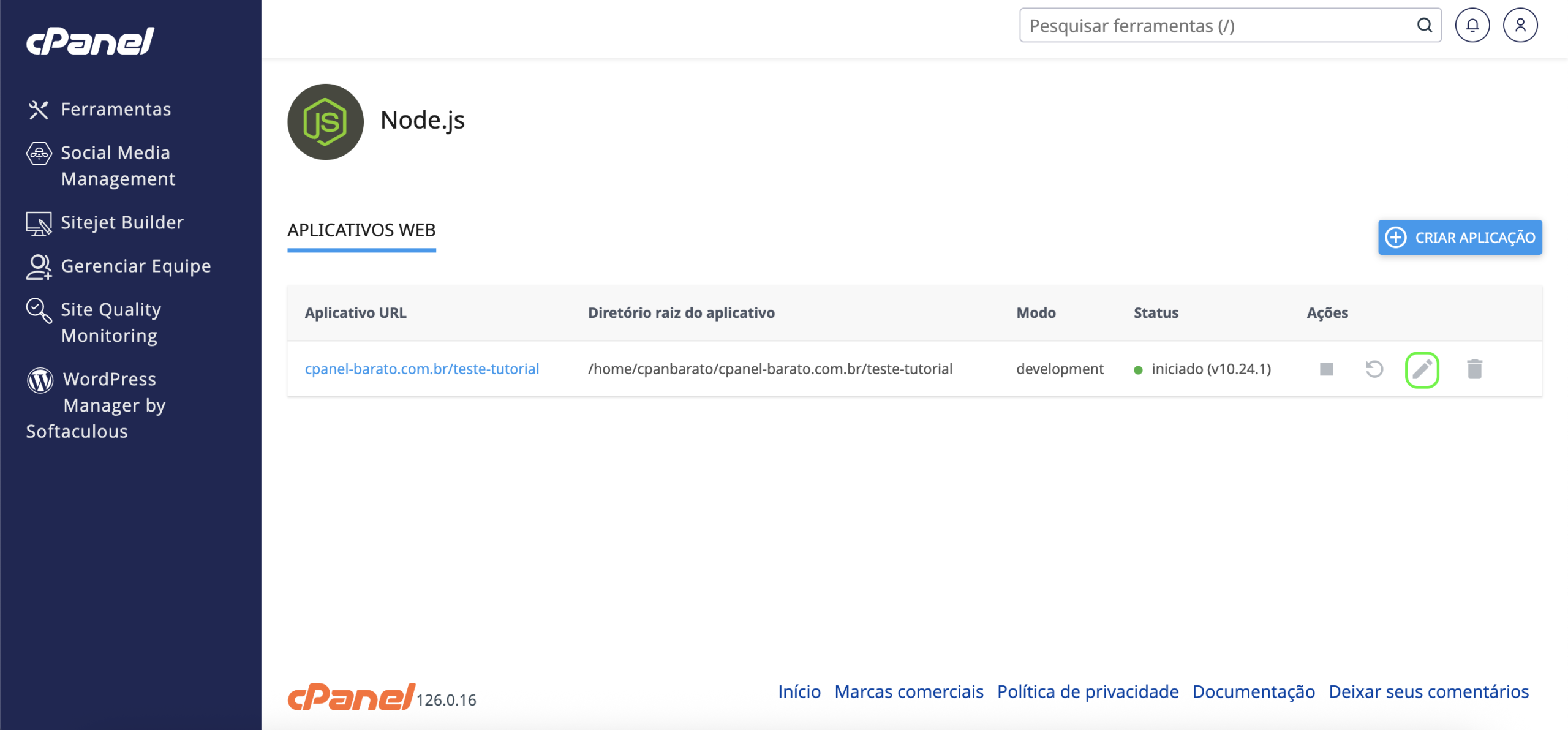 Representação do botão de editar
