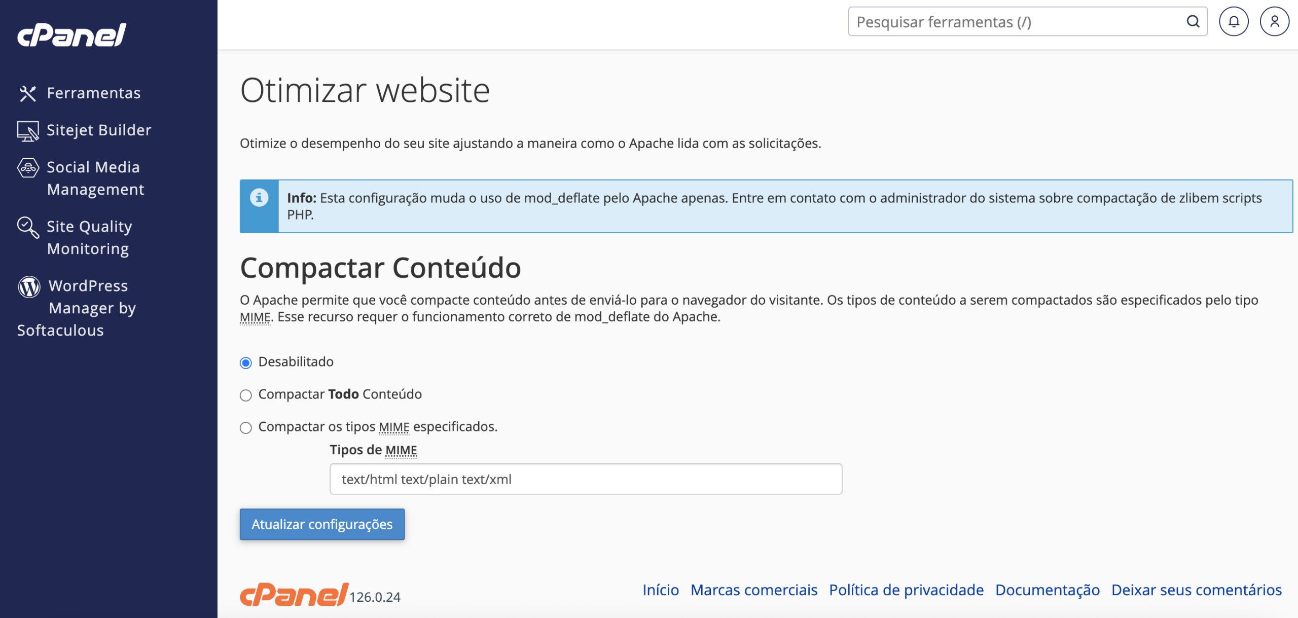 Representação da tela Otimizar website