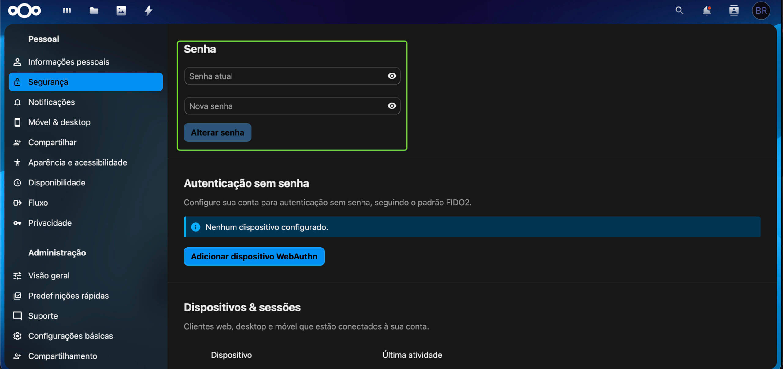 Representação da localização "Senha"