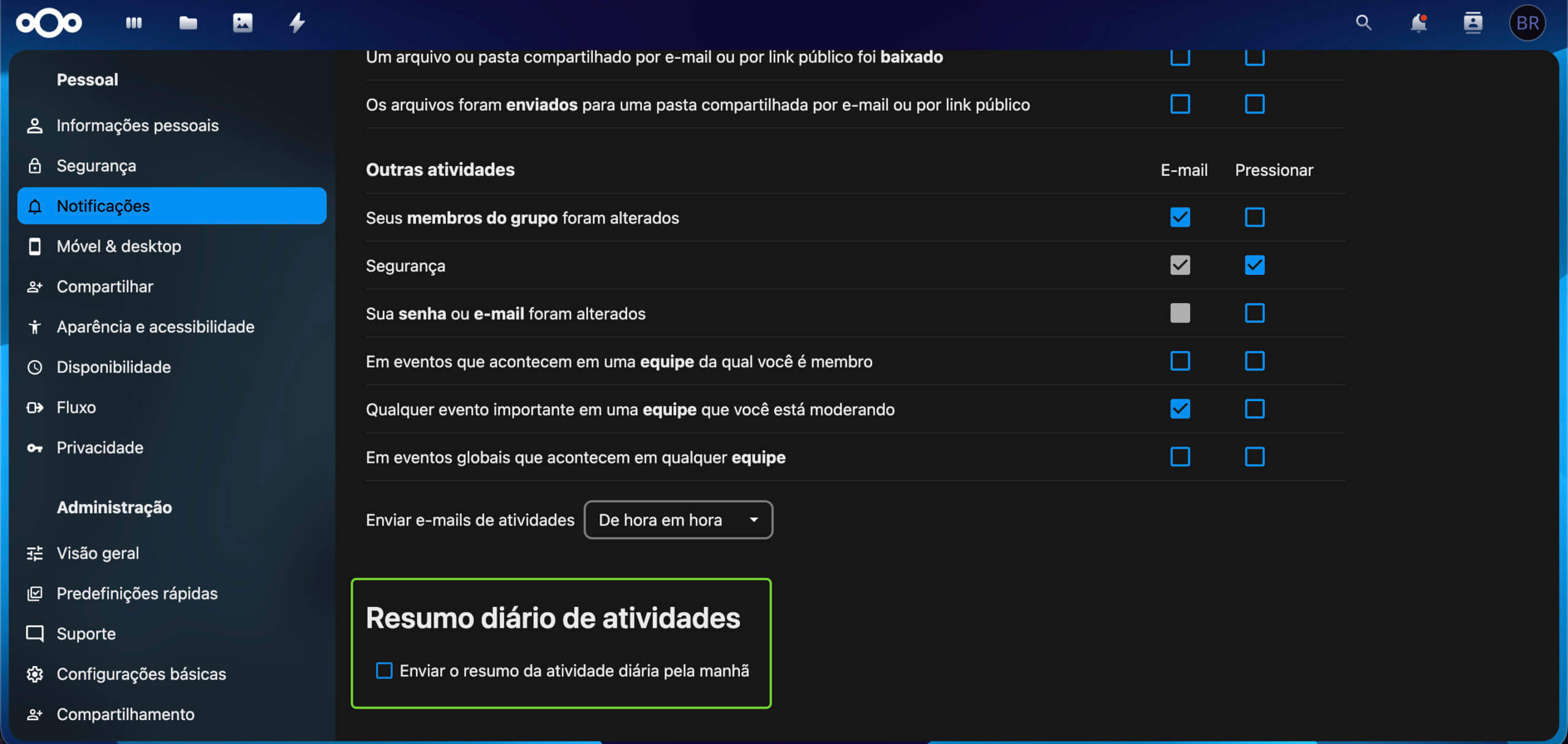 Representação da localização "Resumo diário de atividades"