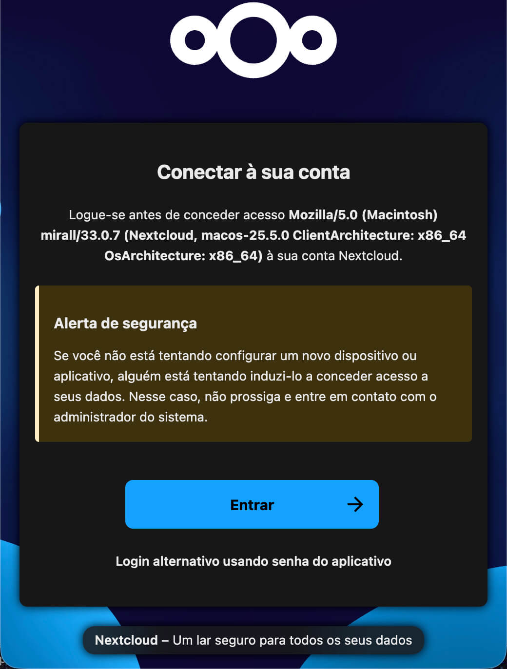 Representação da localização do botão "Entrar"
