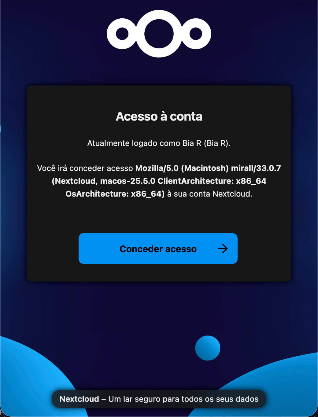 Representação da localização do botão "Conceder acesso"