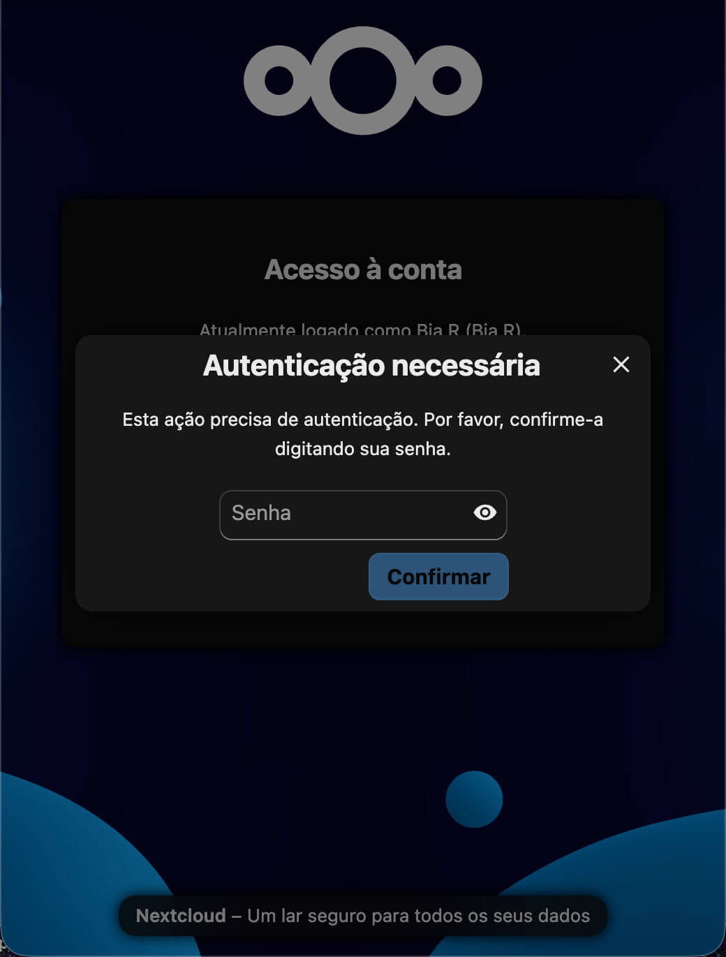 Representação da localização do campo "Senha" e do botão "Confirmar"